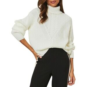 Lipsy Cable Placement Turtleneck Sweater size 4US in Ivory